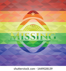 Missing on mosaic background with the colors of the LGBT flag