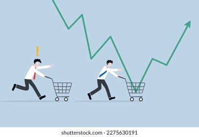 Missing opportunity to make profit in stock or crypto market, false speculation, wrong investment timing concept, Businessman failing to buy boucing up stock graph and losing to another man.