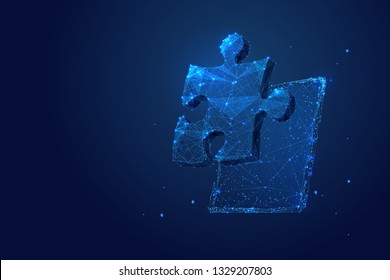 Missing particle. Puzzle concept on tablet pc screen. Vector low poly wireframe in the form of starry sky or space, consisting of points, lines, and shapes in the form of stars.