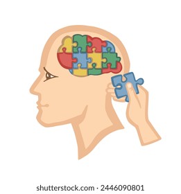 missing piece mind puzzle cartoon vector illustration