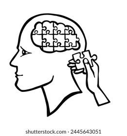 missing piece mind puzzle sketch monochrome vector illustration