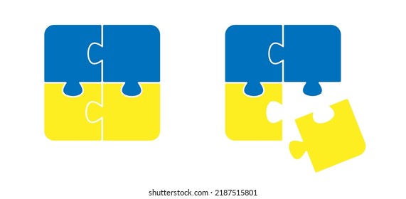 Missing Piece Of The Puzzle With Flag Of Ukraine. Puzzle Pieces Icon Or Pictogram. National Ukraine Country Symbol.