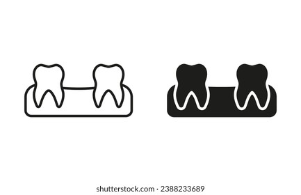 Missing Teeth Silhouette and Line Icon Set. Human Lose Tooth Pictogram. Oral Disease, Lost Baby Tooth. Space Between Teeth. Dental Treatment Black Symbol Collection. Isolated Vector Illustration.