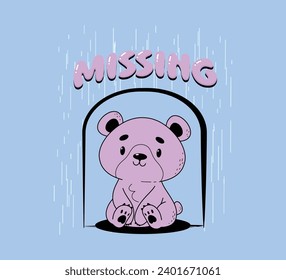 Missing text , teddy bear and rain design for print on clothing, card and other