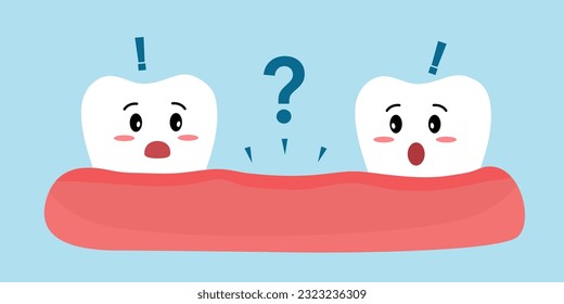 Missing tooth dental cartoon character in flat design.