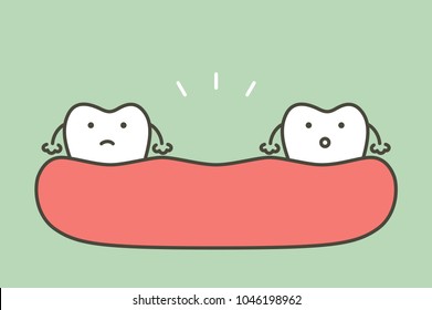 missing tooth, space between teeth in mouth - dental cartoon vector flat style cute character for design