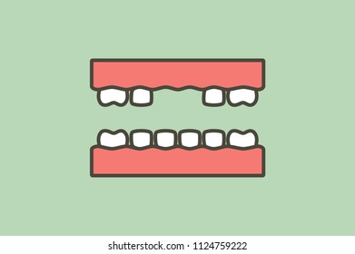 missing tooth, space between teeth - dental cartoon vector flat style cute character for design