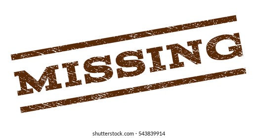 Missing watermark stamp. Text tag between parallel lines with grunge design style. Rubber seal stamp with dust texture. Vector brown color ink imprint on a white background.