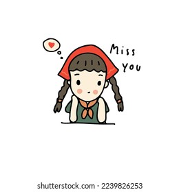 missing you, cartoon freehand drawn style