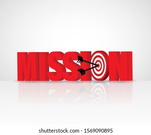 Mission 3D with arrows hit the target background. Business ,successful, goal achievement, marketing target concept. Vector illustration.