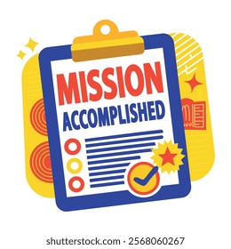 Mission accomplished sticker in flat style