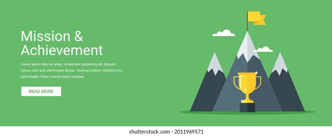 Mission and Achievement vector illustration banner concept in flat style. Suitable for web banners, social media, postcard, presentation and many more.