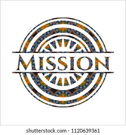 Mission arabic badge background. Arabesque decoration.
