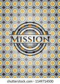 Mission arabic emblem background. Arabesque decoration.