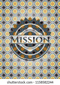 Mission arabic style badge. Arabesque decoration.