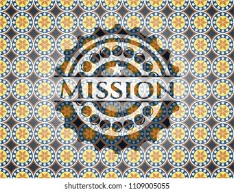 Mission arabic style emblem. Arabesque decoration.