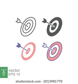 Mission. Archery target with arrow hit goal ring. Goal achieved in marketing Business success concept. targeting strategy sign. Dart board icon. Vector illustration. Design on white background. EPS10