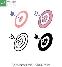 Mission. Archery target with arrow hit goal ring. Goal achieved in marketing Business success concept. targeting strategy sign. Dart board icon. Vector illustration. Design on white background. EPS10