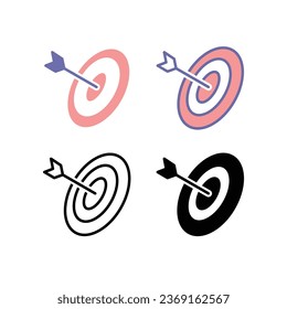 Mission. Archery target with arrow hit goal ring. Goal achieved in marketing Business success concept. targeting strategy sign. Dart board icon. Vector illustration. Design on white background. EPS10