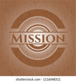Mission badge with wood background