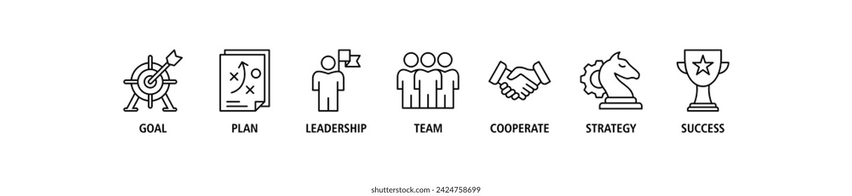 Mission banner web icon vector illustration concept with icon of goal, plan, leadership, team, cooperate, strategy and success
