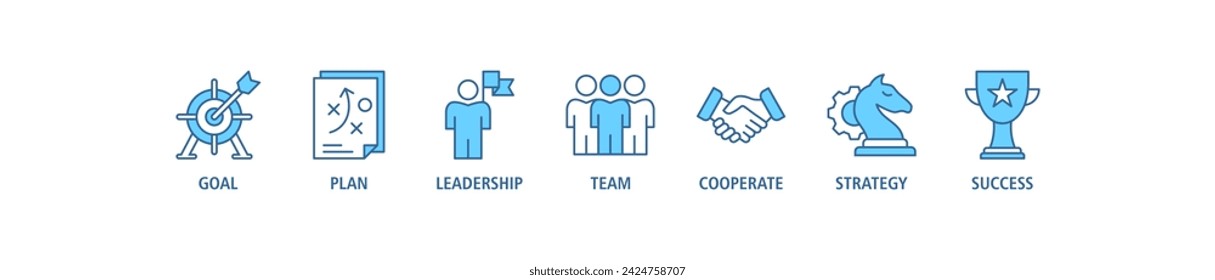 Mission banner web icon vector illustration concept with icon of goal, plan, leadership, team, cooperate, strategy and success