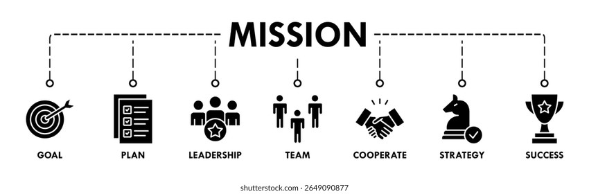 Mission banner web icon vector illustration concept with icon of goal, plan, leadership, team, cooperate, strategy and success