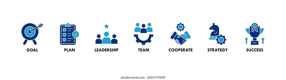 Mission banner web icon vector illustration concept with icon of goal, plan, leadership, team, cooperate, strategy and success