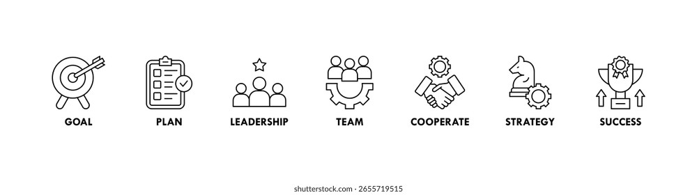 Mission banner web icon vector illustration concept with icon of goal, plan, leadership, team, cooperate, strategy and success