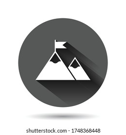 Mission champion icon in flat style. Mountain vector illustration on black round background with long shadow effect. Leadership circle button business concept.