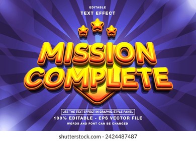 Mission Complete Game Editable Text Effect template design with 3d style use for business brand and logo