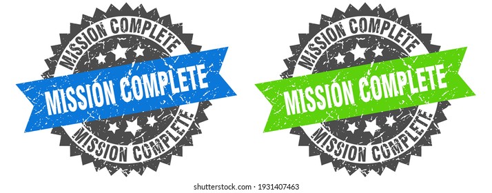 mission complete grunge stamp set. mission complete band sign