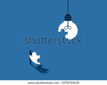 Mission, Complete knowledge, Businessman piecing together the light bulb jigsaw puzzle