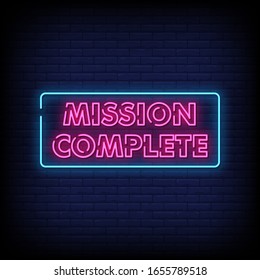 Mission Complete Neon Signs Vector