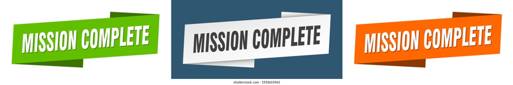 mission complete ribbon label sign set. mission complete banner