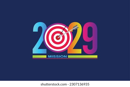 Mission concept 2029 new year with creative target market design