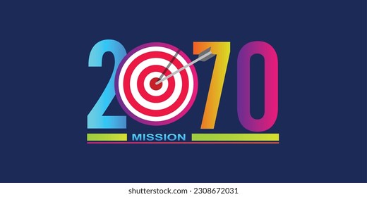 Mission concept 2070 new year with creative target market design