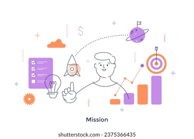 Mission concept color vector illustration. Business startup main idea performance. Commercial growth strategy cartoon composition for web design. Creative idea for website, mobile, presentation