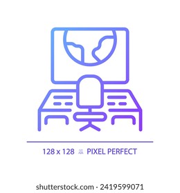 Mission control pixel perfect gradient linear vector icon. Space ship. Spacecraft cabin. Monitoring center. Thin line color symbol. Modern style pictogram. Vector isolated outline drawing