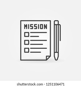 Mission document with pen vector concept icon or symbol in thin line style