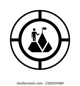 Misión, bandera, colina, icono objetivo. Gráficos vectoriales negros.
