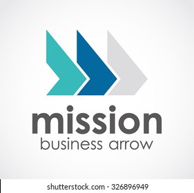 Mission forward triple arrow direction abstract vector and logo design or template office business icon of company or corporate identity symbol concept