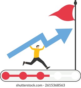 Mission for future growth. Progressive businessman running on the progress bar. vector stock illustration

