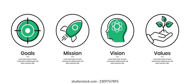 Mission goal vision values Green color icon. Organization mission vision values icon design vector