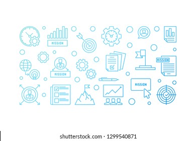 Mission horizontal creative banner in thin line style. Vector illustration on white background