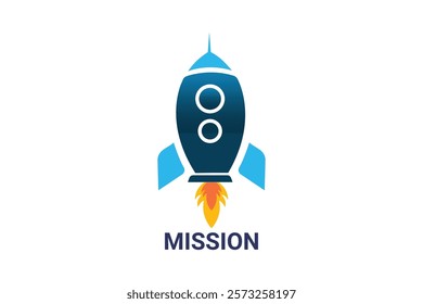 Mission Icon Design in a white background in blue color. 