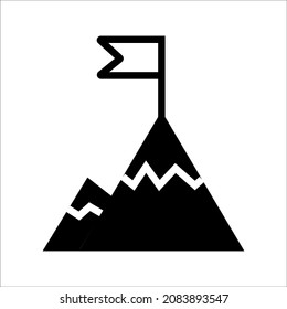 Mission icon, goal, mountain with a flag in black simple design on an isolated background. EPS 10 vector.