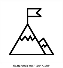 Mission icon, goal, mountain with a flag in black simple design on an isolated background. EPS 10 vector.