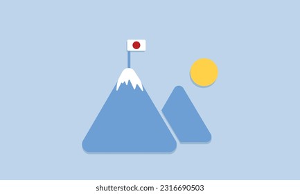 Mission icon, goal, mountain with a flag japan simple design.