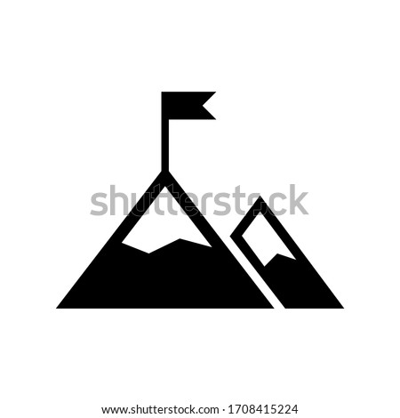 Mission icon, goal, mountain with a flag in black simple design on an isolated background. EPS 10 vector.
